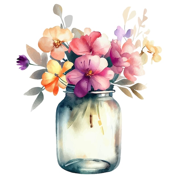 Flowers Jar Watercolor Clipart