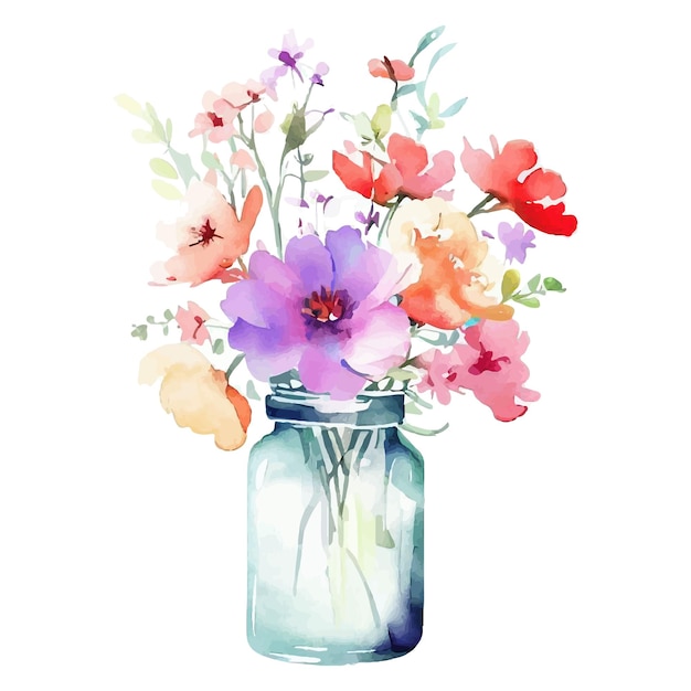 Flowers Jar Watercolor Clipart