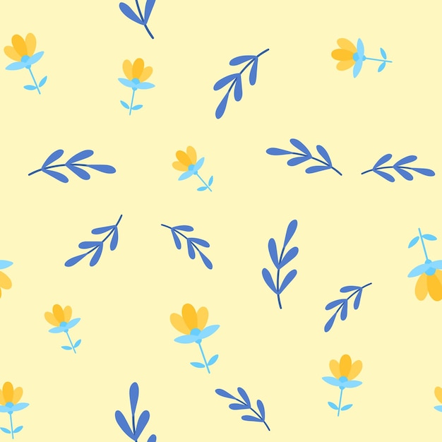 Flowers and leaf seamless pattern Scandinavian style background