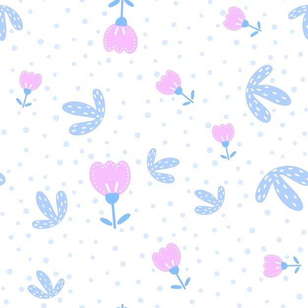 Flowers and leaf seamless pattern Scandinavian style background