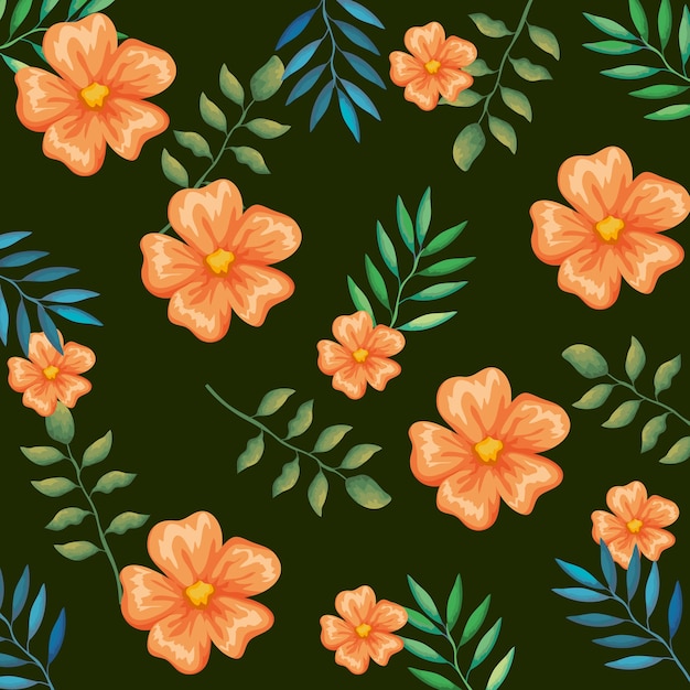 Flowers and leafs garden pattern background