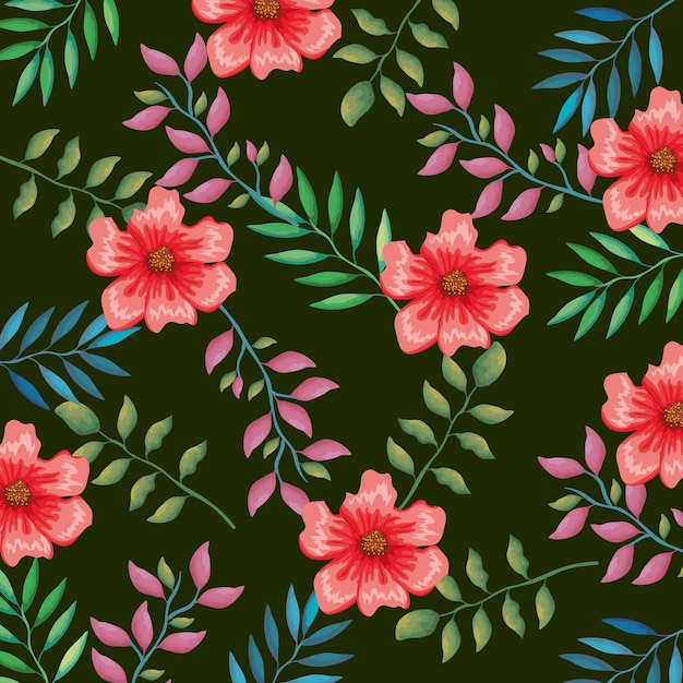 flowers and leafs garden pattern background 