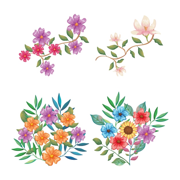 flowers and leafs set decorative icons