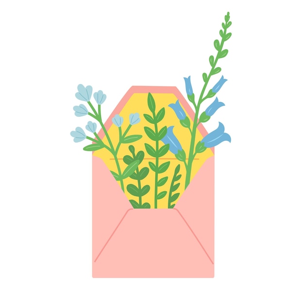 Flowers and leaves in envelope vector illustration