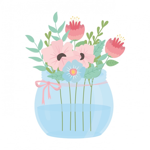 Vector flowers and leaves inside pot