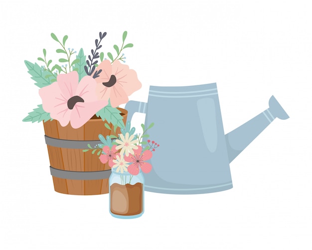 Vector flowers and leaves inside pots