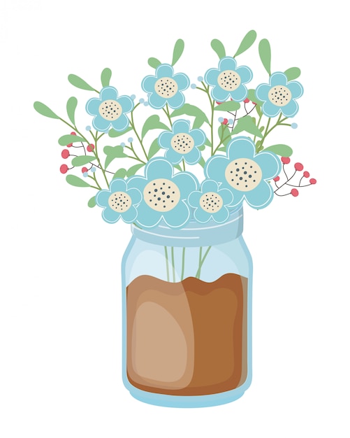 Vector flowers and leaves inside vase