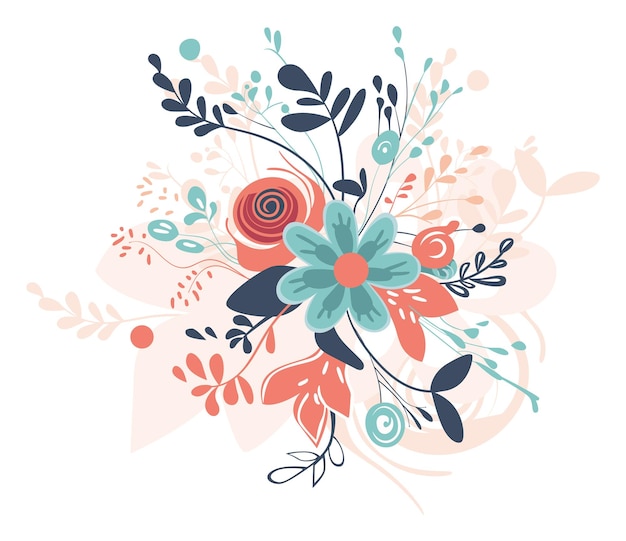 Flowers and leaves Rustic bouquet Vector illustration