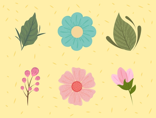 Vector flowers and leaves spring icons