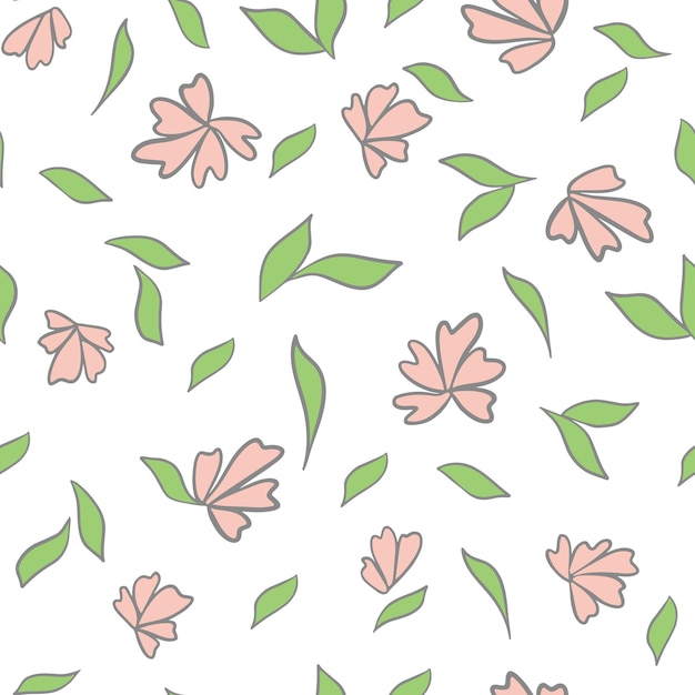 Flowers and leaves vector pattern hand drawing