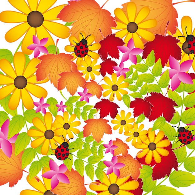 Vector flowers and leaves