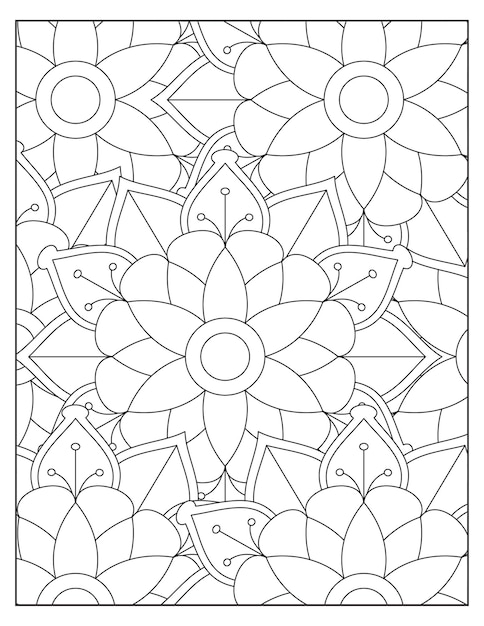 Flowers mandala coloring pattern design