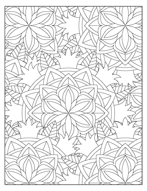 Flowers mandala coloring pattern design