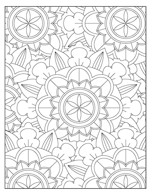 Flowers mandala coloring pattern design