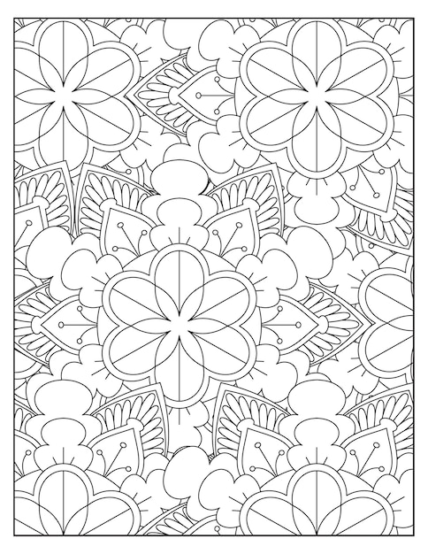 Flowers mandala coloring pattern design