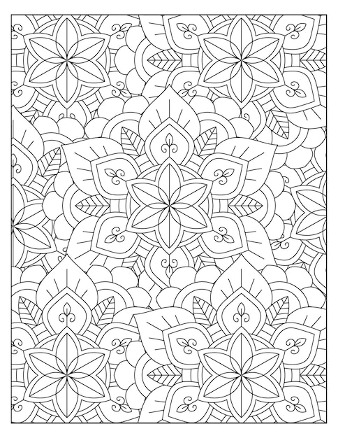 Flowers mandala coloring pattern design