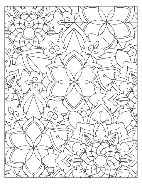 Flowers mandala coloring pattern design