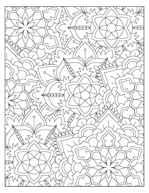 Flowers mandala coloring pattern design