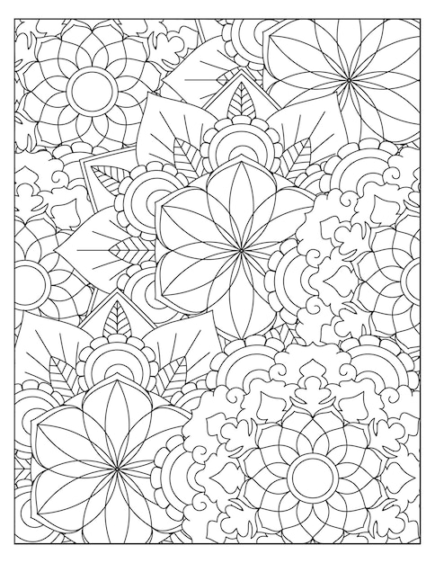 Flowers mandala coloring pattern design