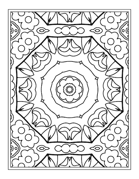 Flowers mandala coloring pattern design