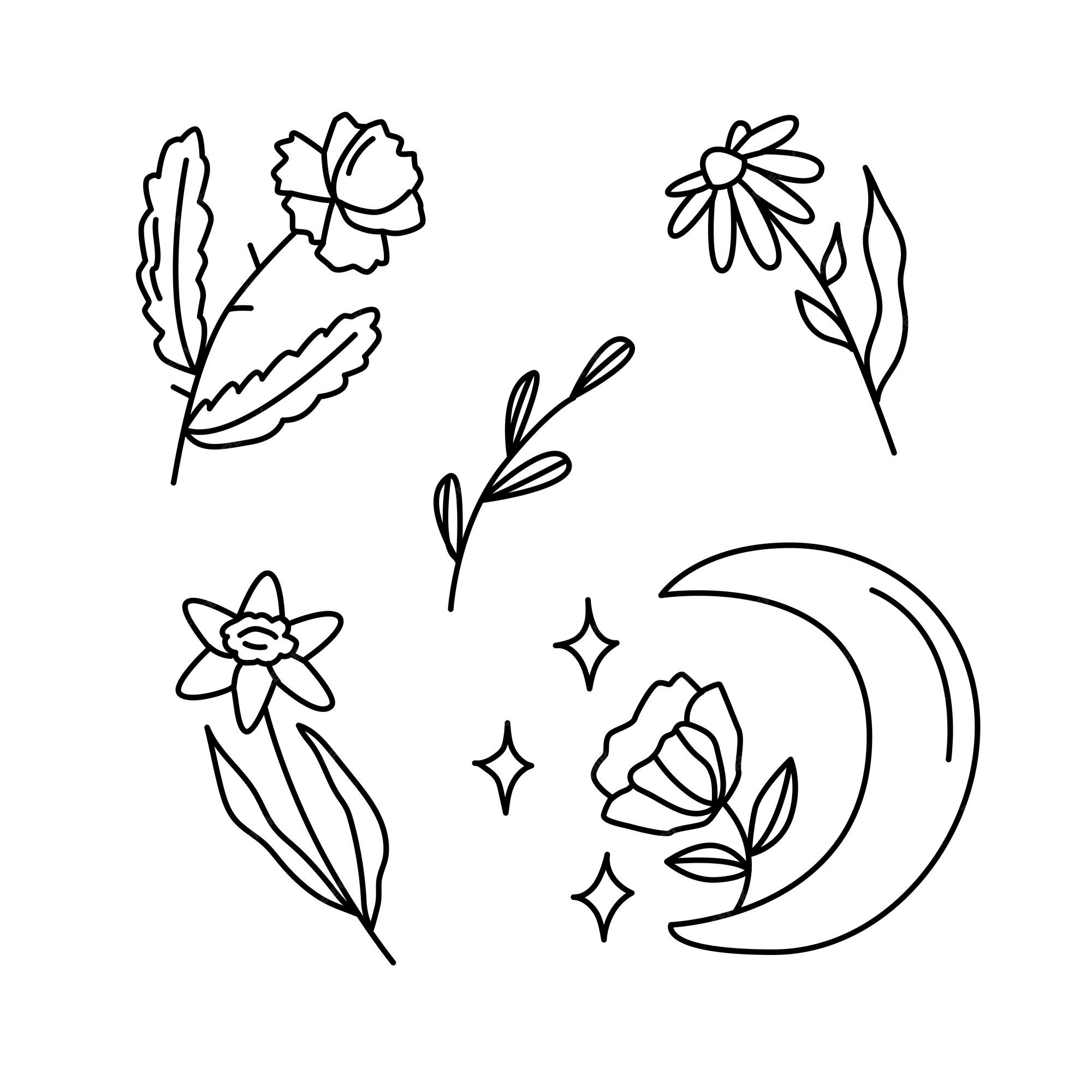 Premium Vector Flowers and moon botanic magic and astrological symbol