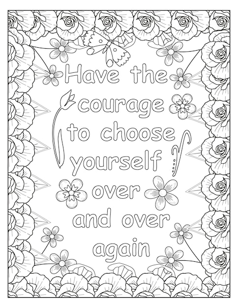 Flowers motivational coloring frame design