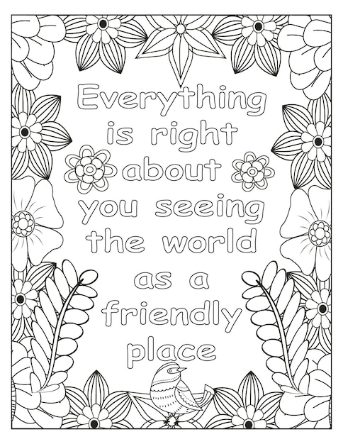 Vector flowers motivational coloring frame design