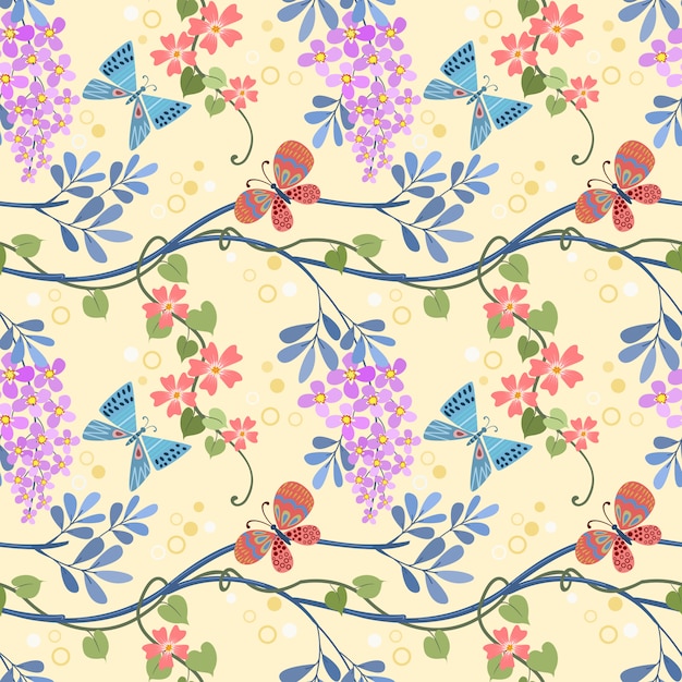 Flowers plant and butterfly seamless pattern can use for fabric textile wallpaper.