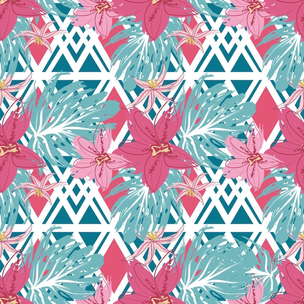 Flowers and plants flowers and birds seamless print pattern vector