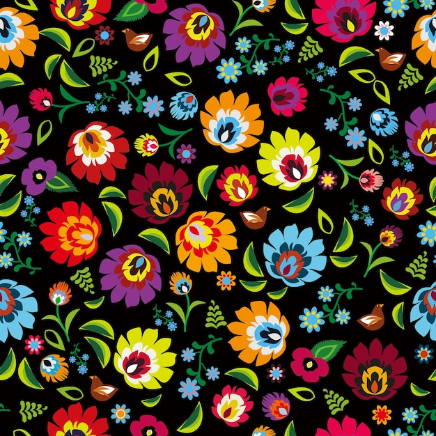 Vector flowers and plants flowers and birds seamless print pattern vector