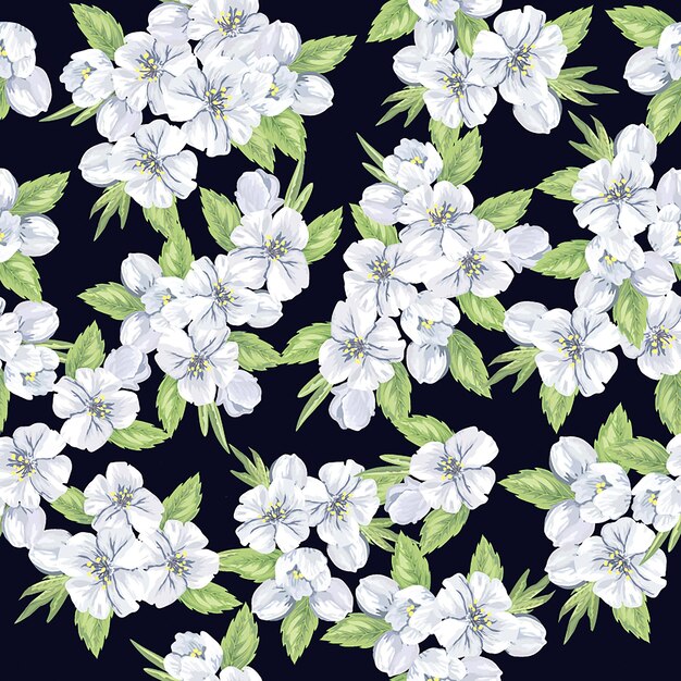 꽃과 식물 꽃과 새 원활한 인쇄 패턴 터