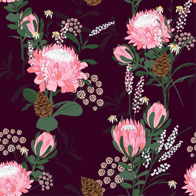 花と植物 花と鳥 縫い目のないプリントパターンベクトル