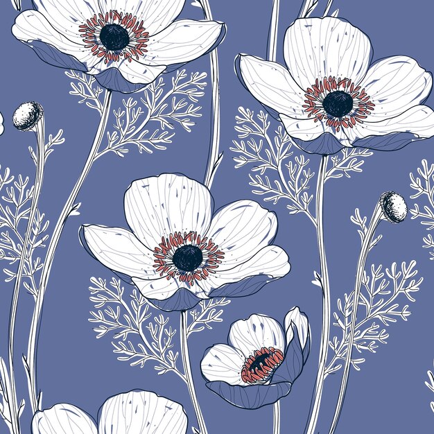 Vector flowers and plants flowers and birds seamless print pattern vector