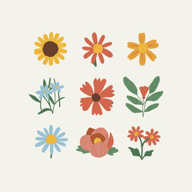 Flowers plants icons collection vector