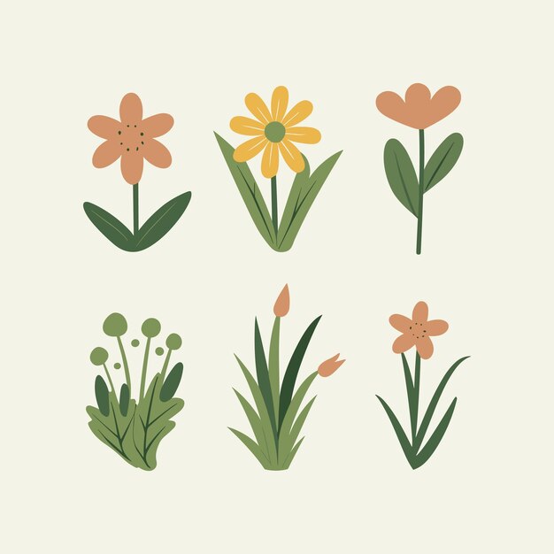 Flowers plants icons collection vector