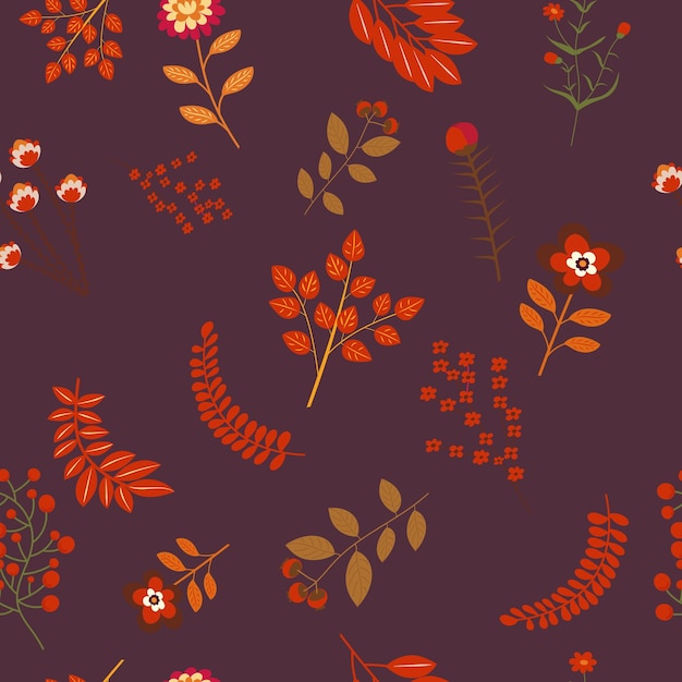 Flowers plants leaves seamless background