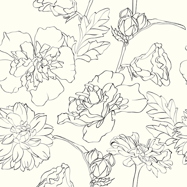 Flowers and plants seamless print pattern vector