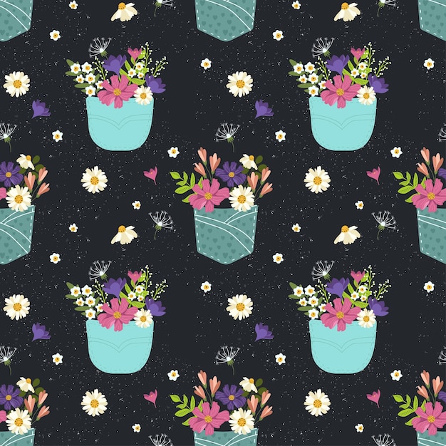 Flowers in a pocket Vector illustration seamless pattern trendy print