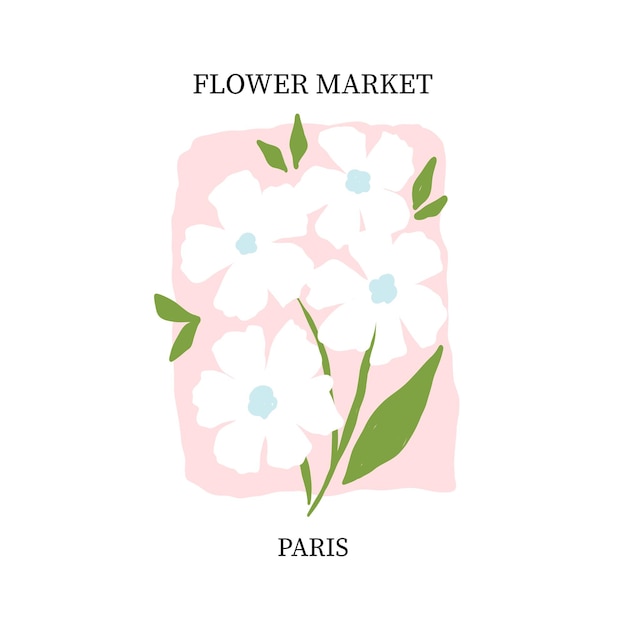 Flowers poster Flower market banner Groovy spring trippy plant painting Contemporary wall art Botanical minimal fashion pattern modern invitation Vector cartoon flat style isolated illustration