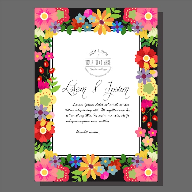 Flowers poster template on black background