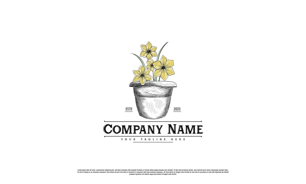 flowers in pot hand drawn vintage logo Botanical Logo template Natural and organic logo for branding corporate identity and business card