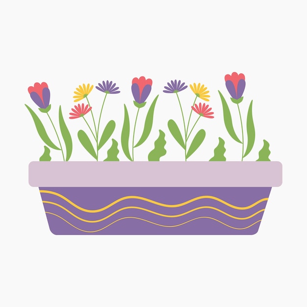 Vector flowers in the pot illustration