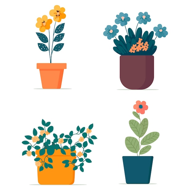 Flowers pot Nature cartoon vector illustration of flowers and leaves beautiful collection