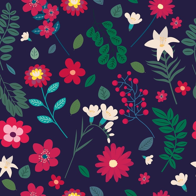 Flowers seamless background in flat design