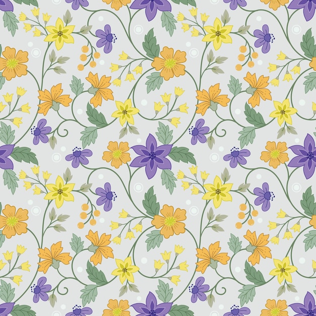 Flowers seamless pattern background with elegant hand drawn floral design