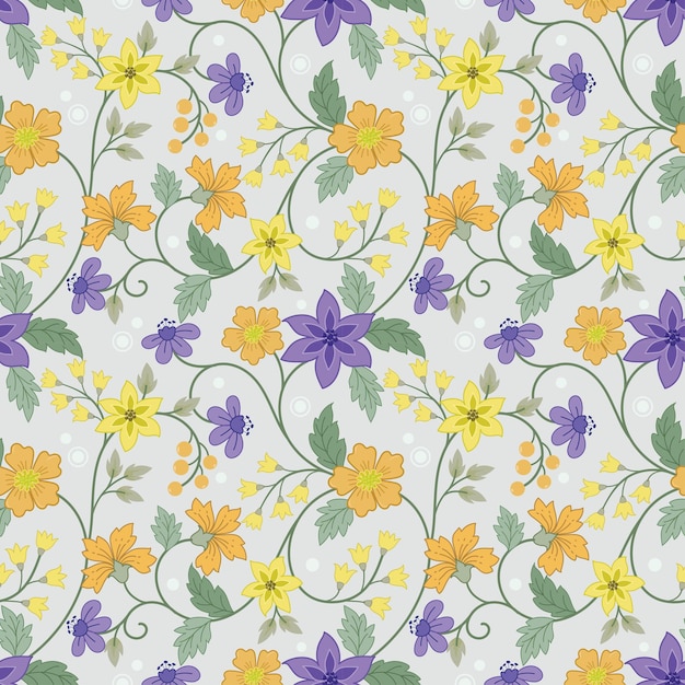 Flowers seamless pattern background with elegant hand drawn floral design