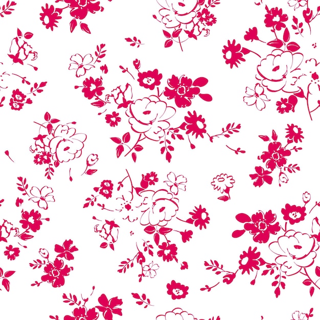 Flowers seamless pattern collection set Red line art style Design for prints textil Vector