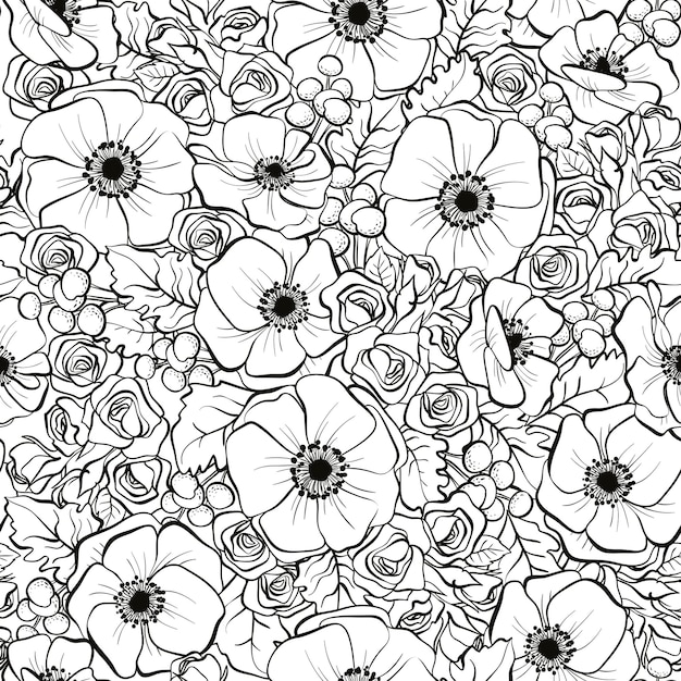 Flowers seamless pattern in doodles style. Vector EPS 10