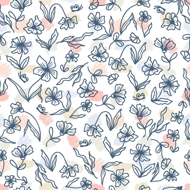 Flowers seamless pattern on spotted background Perfect for scrapbooking greeting card textile and prints Hand drawn vector illustration for decor and design