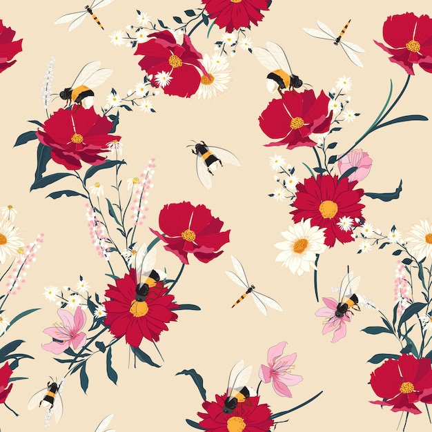 Flowers seamless pattern vector